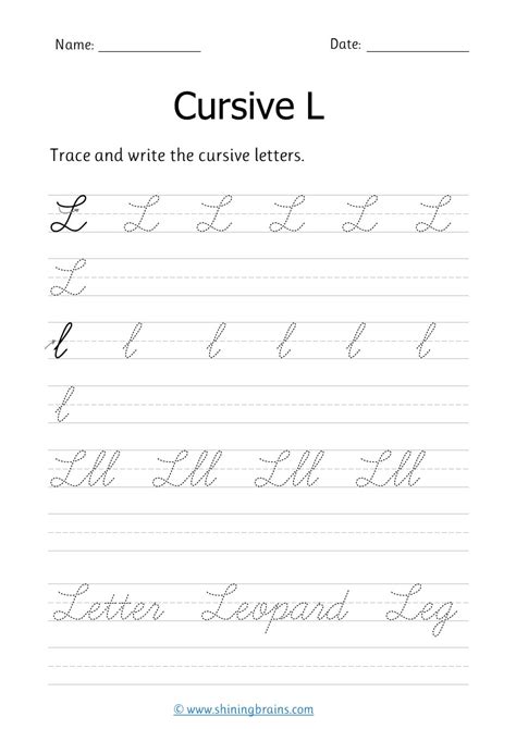 Cursive l - Free cursive writing worksheet for small and capital l practice