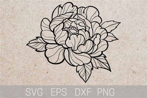 Peony Tattoo Stencil, Peony Tattoo Desig Graphic by tattooworker · Creative Fabrica