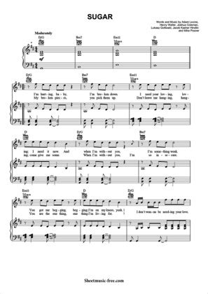 Sugar - Maroon 5 Free Piano Sheet Music PDF