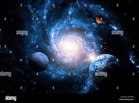 Planets of the solar system against the background of a spiral galaxy ...