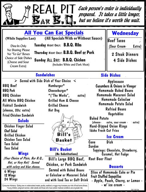 Bill's Real Pit BBQ - Menu