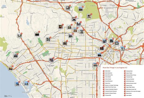 Los Angeles landmarks map - Map of Los Angeles landmarks (California - USA)