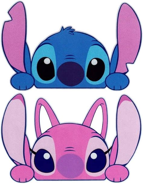 Funtaku - 2pc Stitch & Angel Peeking Cute Vinyl Decal Sticker for Car/Window/Computer (6.5" x 4. ...