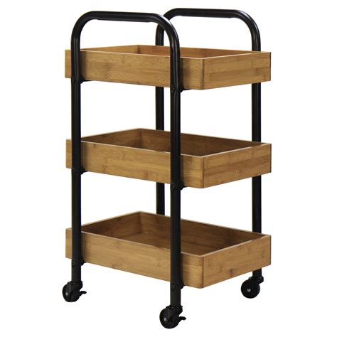 Oceanstar Portable Storage Cart with 3 Easy Removable Bamboo Trays ...