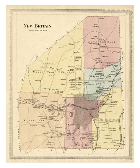 New Britain, Connecticut 1869 Hartford Co. - Old Map Reprint - OLD MAPS