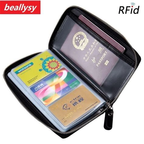 100% genuine leather Slim Leather ID Credit Card Holder zipper Front Pocket Wallet with RFID ...