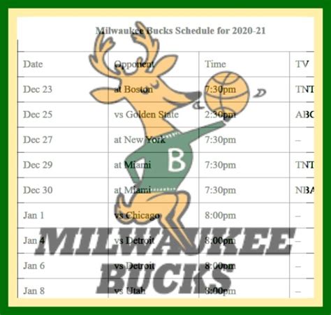 Printable updated Milwaukee Bucks schedule, TV schedule for 2021 NBA ...