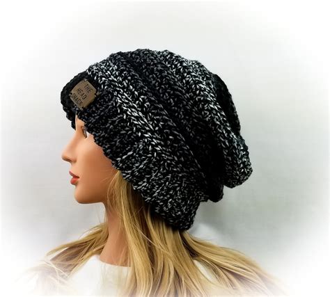 Black, Grey and White Crochet Slouch Hat - The Head Shack