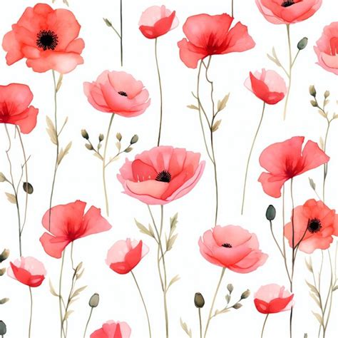 Premium AI Image | Watercolor Poppy Flowers background pattern ...