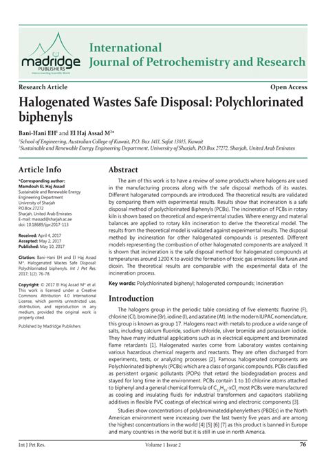 (PDF) Halogenated Wastes Safe Disposal: Polychlorinated biphenyls