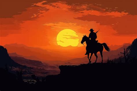 Premium AI Image | Cowboy silhouette on horse at sunset