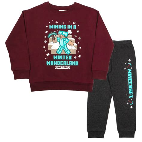 Minecraft Steve Mining in a Winter Wonderland Boys Sweater Sweatpants 2-Piece Set for Kids (Size ...