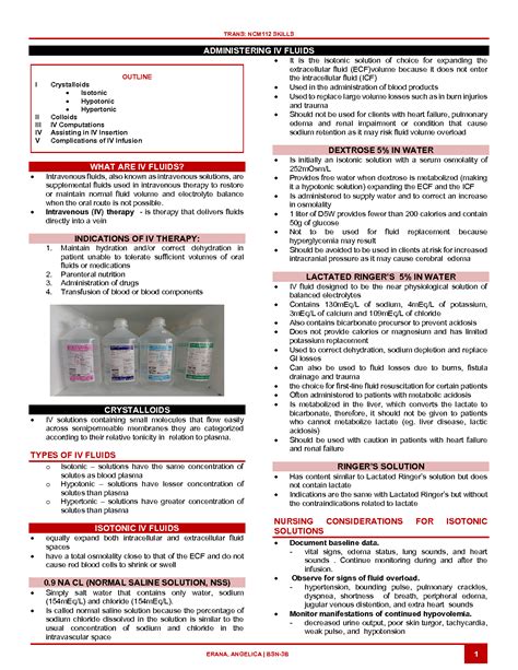 SOLUTION: ADMINISTERING IV FLUIDS • OUTLINE Crystalloids • Isotonic • Hypotonic • Hypertonic ...