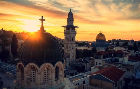 Wallpaper sunset, cross, Skyline, Jerusalem, Holy Land images for desktop, section город - download