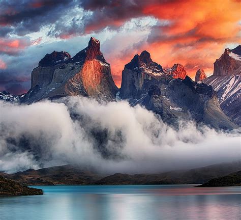 Mountain near body of water during golden hour, mountains, Torres del Paine, Patagonia, Chile HD ...