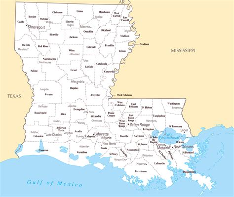 Large administrative map of Louisiana state with major cities | Vidiani.com | Maps of all ...