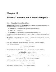 Residue Theorems, Singularities, and Contour Integrals | Course Hero