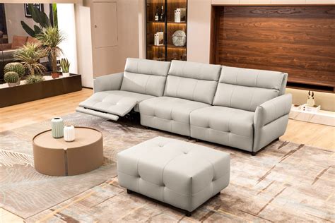 Divani Casa Joliet - Modern Light Grey Leather 4-Seater Sofa w/ Two ...