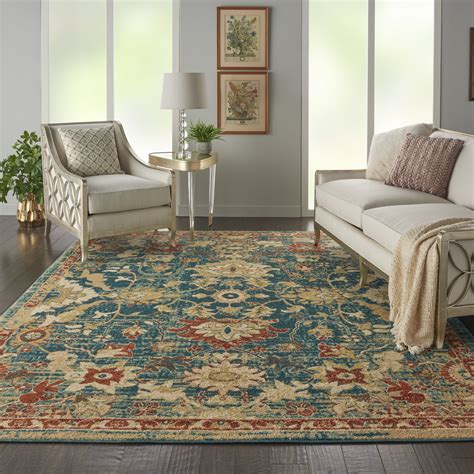 Nourison Traditional Vintage Persian Bordered Teal/Blue Area Rug ...