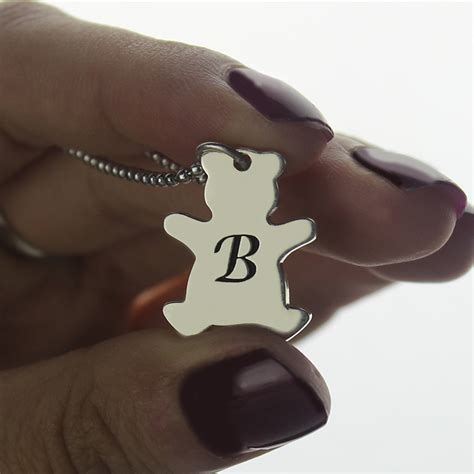 Kids Jewelry: Personalized Teddy Bear Initial Necklace Sterling Silver