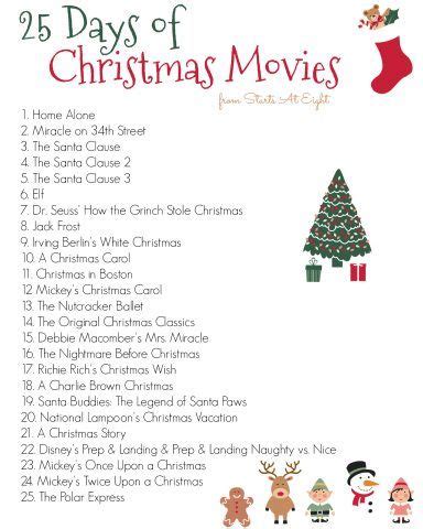 25 Days of Christmas Movies Printable Image | 25 days of christmas, Christmas movies list ...