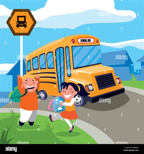 School Bus Stop Cartoon