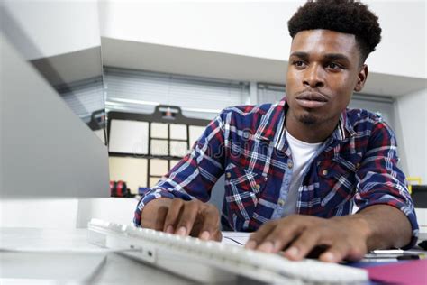 Man Typing on Computer Keyboard in Office Stock Image - Image of connection, profession: 261156285