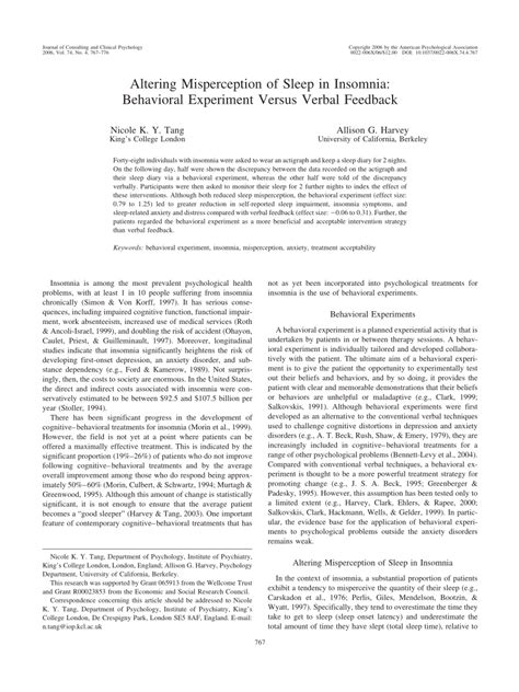 (PDF) Altering misperception of sleep in insomnia: Behavioral ...