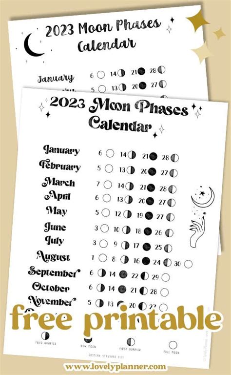 Free Printable Full Moon Calendar 2023 - Lunar Calendar | Moon phase ...