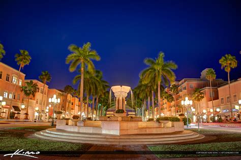 Mizner Park Fountain Nighttime Downtown Boca