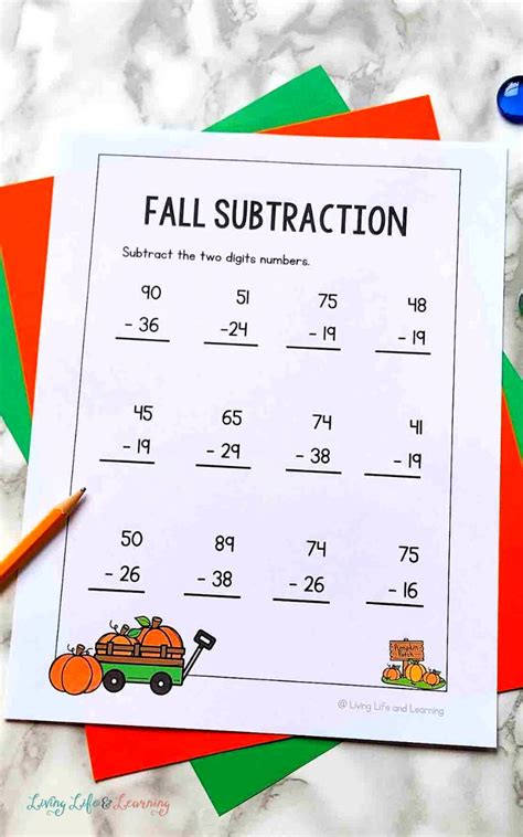 Fall Subtraction Worksheets