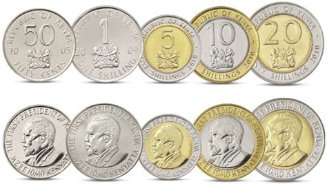 Kenya 5 Coins Set 50 Cents, 1 - 20 Shillings 2005 2010 UNC