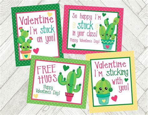 Cactus Valentine Cards & Bag Toppers. Stuck On You Free Hugs | Etsy in 2021 | Valentines cards ...