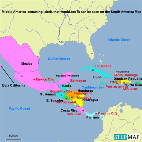 StepMap - Middle America- see South America map for more middle america labels. - Landkarte für ...