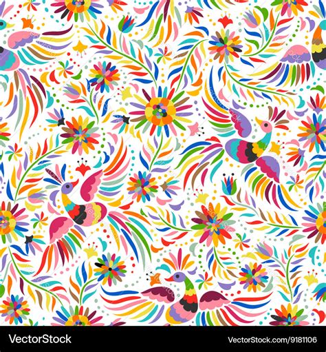 Mexican embroidery seamless pattern Royalty Free Vector