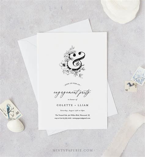 Rustic Engagement Party Invitation Template Vintage Botanical - Etsy