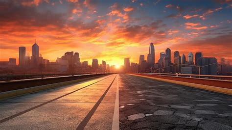 Premium AI Image | Panoramic city skyline and buildings with empty asphalt road at sunrise