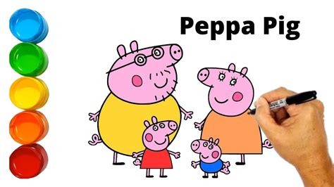 Peppa pig family drawing step by step | Coloring Peppa pig - colouring ...