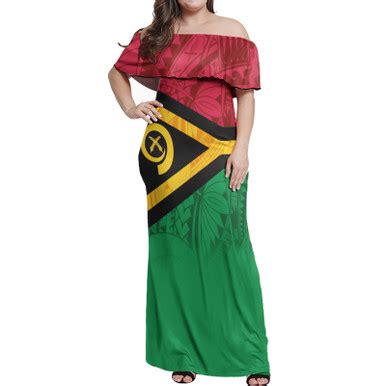 Vanuatu Flag Color With Traditional Patterns Women Off Shoulder Long Dress