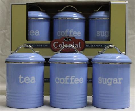 Tea/Sugar/Coffee Canisters 3 Set - Blue | at Mighty Ape NZ