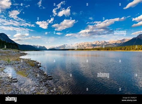 Lakeshore views of the Canadian Rocky Mountain, Interlakes Campground Kananaskis Country Alberta ...