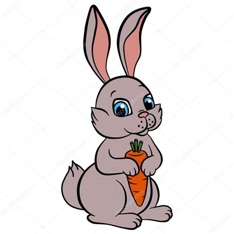 Cartoon wild animals for kids. Little cute rabbit holds a carrot Stock Vector Image by ©ya-mayka ...