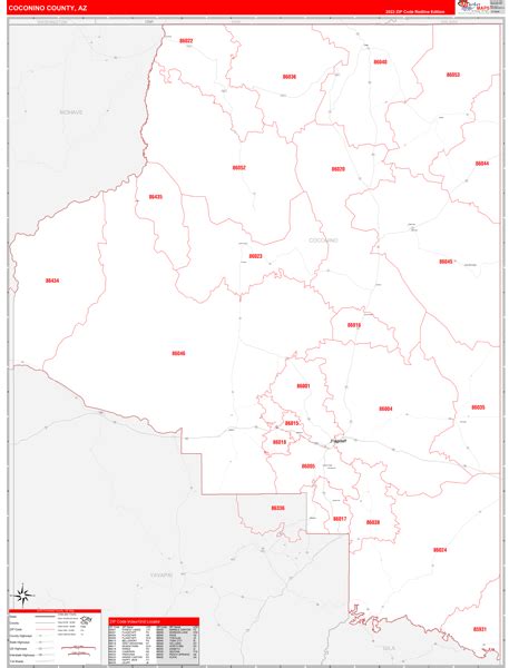 Coconino County, AZ Zip Code Wall Map Red Line Style by MarketMAPS ...