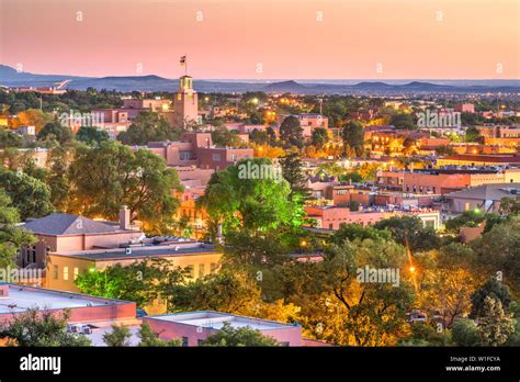 Santa Fe, New Mexico, USA downtown skyline at dusk Stock Photo - Alamy