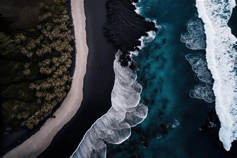 Premium AI Image | Aerial picture of a beach with black sand