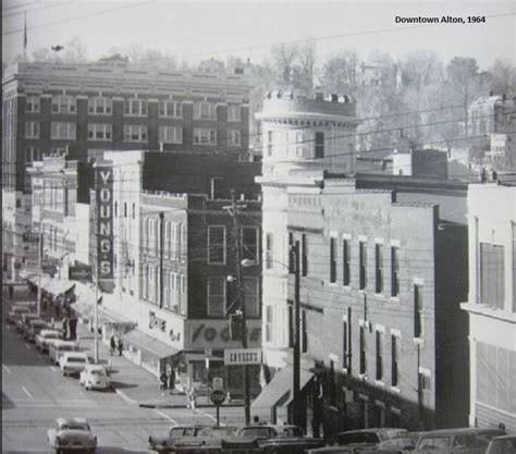 Downtown Alton at Third and Piasa Streets, 1964. Vogue, Youngs, and Snyders were three popular ...