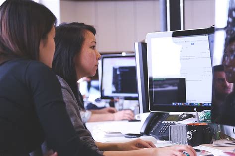 HD wallpaper: two women using computer during daytime, startup ...