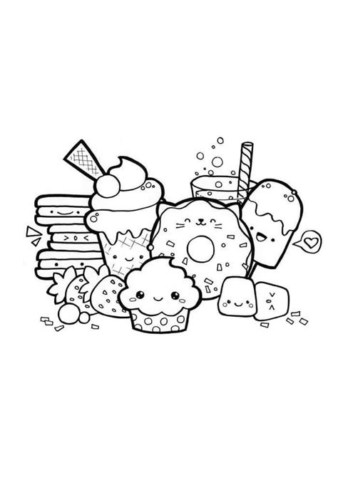 Kawaii Dessert Coloring Page - Free Printable Coloring Pages for Kids