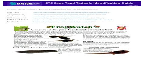 (PDF) CTC Cane Toad Tadpole Identification Guide Cane Toad Tadpole ...