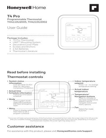 Honeywell Home T4 Pro Thermostat User Manual | Manualzz